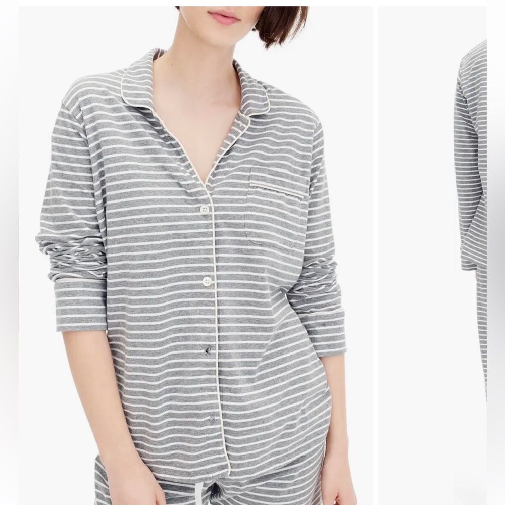 J CREW Gray Striped Button-Up Pajamas